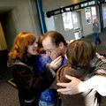 Patrick Murphy is greeted Wednesday by his wife, Jennifer, and their children Shannon, Sierra and Al...