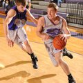 Fayetteville senior forward Adam Noble, right, drives along the baseline past Colton Primm during th...