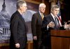 Senate Minority Leader Mitch McConnell (from left) and Republican Sens. John Cornyn of Texas and Mike Johanns of Nebraska discuss Saturday’s defeat of Johanns’ home-health amendment.