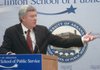 Wayne Leonard, chief executive of Entergy Corp., talks Wednesday about climate-change policy at the Clinton School of Public Service in Little Rock. 