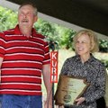 Bill and Delia Haak speak to friends, family and local officials May 12 at their home in Gentry as t...