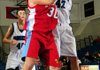 Rogers’ Graham Parker, right, fights for a rebound with Webb City’s Phil Donna on Saturday during the championship game in the Arvest Hoopfest at Rogers High School.