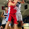Rogers’ Graham Parker, right, fights for a rebound with Webb City’s Phil Donna on Saturday during th...