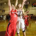 Farmington’s Blake Abrecht takes a shot in front of Huntsville’s Tucker Trumbo during 4A-1 Conferenc...