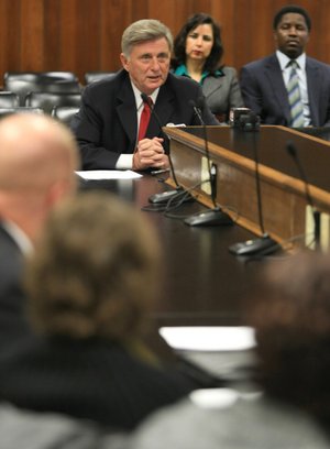 Gov. Mike Beebe speaks Thursday at the state Capitol during a meeting of the Task Force on Racial Profiling.