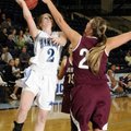 Springdale Har-Ber’s Chani Wolf, left, has her shot blocked by Jenks’ Taylor Newcomb during in the s...
