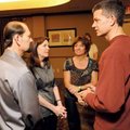 William Pullen of Villonia, left, and his wife, Cindy, speak with Tenna and Jeff Webster after meeti...