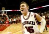Rotnei Clarke celebrates Tuesday night after Arkansas' 66-62 win in overtime over Missouri State at Bud Walton Arena. Clarke scored Arkansas' final 12 points to lift the Razorbacks.