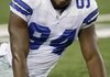  In this photo taken on Sept. 28, 2009, Dallas Cowboys linebacker DeMarcus Ware (94) loosens up before the start of an NFL football game against the Carolina Panthers in Arlington, Texas. Reigning NFL sack leader De Marcus Ware is in a four-game drought that's the longest since his rookie year, and now comes word that he's battling a neck problem. 