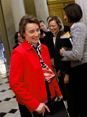 Sen. Blanche Lincoln leaves the Senate floor on Capitol Hill in Washington on Tuesday, Dec. 22, 2009.