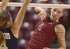 Siloam Springs’ Hannah Allison hits past Greenwood’s Keeley Treece during the Class 5A state volleyball championship on Oct. 31 in the Arkansas State University Convocation Center at Jonesboro. Siloam Springs won 25-22, 27-25, 25-20 to claim its sixth consecutive title.
