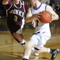 Fayetteville’s Jack Jones, right, looks to pass the ball as Jenks’ Mason Evans defends in the first ...