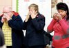 Wiping their eyes after a prayer are (from left) Salvation Army Major Jim Bovender, the father-in-law of slain pastor Philip Wise; Captain Roni Robbins; and Salvation Army Community Center secretary Shaveta McKay. The prayer came during the announcement of a $10,000 reward regarding Wise’s Christmas Eve slaying at the community center in North Little Rock.