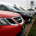 A row of 2008 sedans sits at a Saab dealership in Boulder, Colo. General Motors Co. said Wednesday t...
