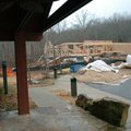 Construction crews work earlier in the week on the new dining hall at Lake Fort Smith State Park in ...