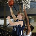 Springdale Har-Ber senior Matt Toomer tries a reverse layup as Conway senior Preston Purifoy defends...