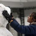 Sculpting snow Victoria Ruffridge, 14, of Bentonville shapes the head of a snowman Wednesday outside...