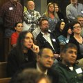 A standing-room-only crowd waits Tuesday for a chance to address the Fayetteville City Council on th...