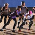NWA Rollergirls Meleah Loya, from left, Cheron Brown, Michelle Hedegard, Jessica Kitchens and Jennif...