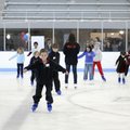 A group of novice skaters take to the ice during a lesson at the It’s Great to Skate clinic Jan. 16 ...
