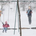 Friends take a break from sledding to play on the swings at Wilson Park Friday January 29 in Fayette...