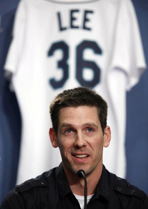  Seattle Mariners pitcher Cliff Lee speaks during a baseball news conference at Safeco Field in Seattle on Friday, Jan. 22, 2010. Lee was acquired by the Mariners in a trade with the Philadelphia Phillies last December. 