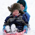 SNOW BROS - Brothers Ben, front, 4, and Sam Jones, 6, slide down a hill Saturday at J.B. Hunt Park i...