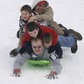  Aaron McBride (top) hangs on to his son Carter,5, while Dylan Maness,8,  and Carson, McBride, 8, ha...