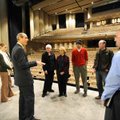 Peter Lane, left, president and CEO of the Walton Arts Center, speaks to a group of Fayetteville Cit...