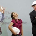 John Brown University senior construction management students Grant O’Neal (left) and Megan Owens jo...