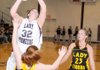 Gentry’s Terra Jones shoots over Prairie Grove’s Morgan Abernathy on Friday in Gentry.