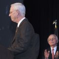 Gary Townzen, left, speaks Thursday after being awarded the Dick Trammel Good Neighbor Award at the ...