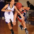 Fayetteville junior guard Lindsey McHenry, left, tips the ball away from Rogers Heritage junior guar...