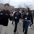  Ben Nye, left, a student ambassador at the University of Arkansas, gives a tour of the Fayetteville...