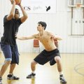 Fayetteville Christian’s Blake Riley, right, guards Tony Johnson, left, during practice Tuesday in F...