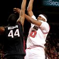 Arkansas’ Michael Washington puts a hook shot up over South Carolina’s Sam Muldrow during a 92-79 wi...