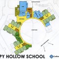 The new design for Happy Hollow Elementary shows three wings, or pods, coming out of a central hallw...