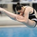 Sarah Chewning, a junior at Springdale High, competes in the 1-meter dive competition during the sta...