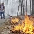 PRAIRIE CREEK BURN - Ronnie Brown of Brown’s Mowing in Crane, Mo., sets leaves on fire Friday around...