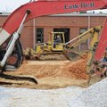 STAFF PHOTO SARAH BENTHAM 
Crews from Baldwin and Shell Construction work on the library expansion ...