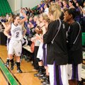 Fayetteville junior guard Claire Childers, left, celebrates with the bench near the end of the Lady ...