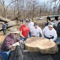 PICKING UP THE PIECES - Volunteers, from left, Terry Vestal, Chuck Shiver, Steve Roach, Steve Roach ...