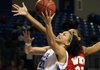 Middle Tennessee's Alysha Clark drives to the basket to score her 42nd point, to beat a Sun Belt record set earlier in the day by UALR's Chastity Reed during their Sun Belt Tournament women's semifinal game at Summit Arena in Hot Springs Monday afternoon. 