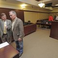 Judge James O. Cox, left, shows off his courtroom to Benton County Judge David Bisbee on Tuesday at ...