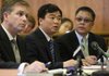  Haisong Jiang, a doctoral student in a joint molecular biosciences program at Rutgers University accused of breaching Newark Liberty International Airport security, sits with his attorney Eric Bruce, left, and interpreter Patrick Feng before judge Richard Nunes during his sentencing at Newark Municipal Court in Newark on Tuesday, March 9, 2010.  Jiang is accused of breaching security at Newark Liberty International Airport in January. 