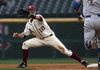  Arkansas Democrat-Gazette/WILLIAM MOORE
Arkansas shortstop Tim Carver gets a throw at second to turn a double play on South Dakota State's Eric Cain Wednesday