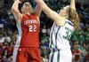 Cave City’s Haley Bell (left) is fouled by Valley Springs’ Arielle Sanders during Friday’s Class 3A girls championship game.