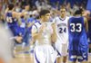 Fayetteville senior point guard Kikko Haydar reacts Friday after the Bulldogs lost to Conway in the 7A state championship game at Summit Arena in Hot Springs. The Wampus Cats topped the Bulldogs, 66-56. The Lady Bulldogs fell to North Little Rock’s Lady Charging Wildcats 51-46 in double overtime play. For complete coverage of the games, as well as the Fayetteville girls game against North Little Rock, see page 6A.