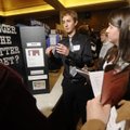 Hayden Woods, a junior at Alma High School, explains his project to judges Friday at the Northwest A...