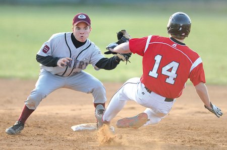 Gentry shortstop Cody Stewart, left, ...